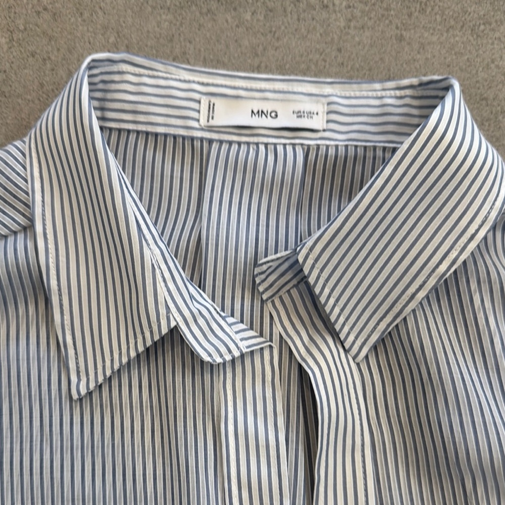 Mango Women’s Pocket Striped Blue Shirt, Sz 4 - Picture 5 of 9